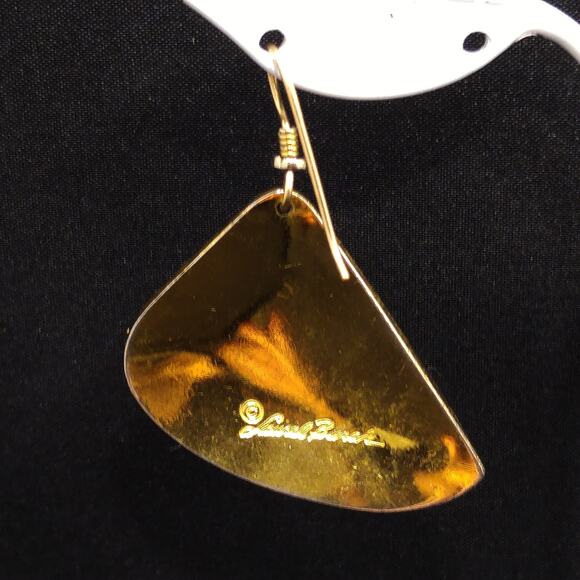 Laurel Burch White Purple Blue Enamel Fan Earrings, Gold Plated Cloisonne, 1980s - Picture 5 of 10